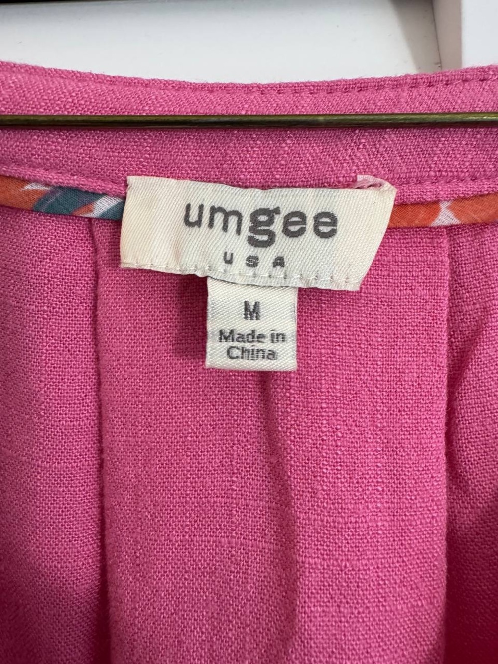 Umgee Linen Blend Bubble Pink Tunic Top M Crochet Floral Lace 3D Puff Sleeve - Picture 5 of 10